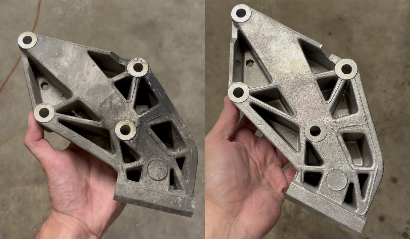 Before and after vapor blasting